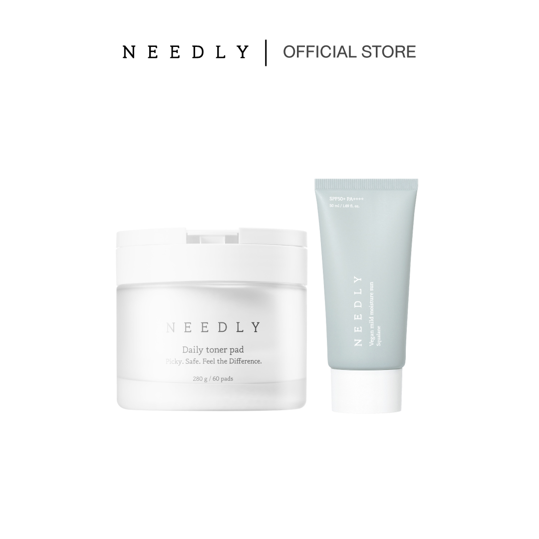 [DUO SET] NEEDLY DAILY TONER PAD 280G + VEGAN MILD MOISTURE SUN 50ML